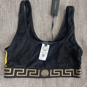 Versace Black Logo Tank with Silver Medusa Tag